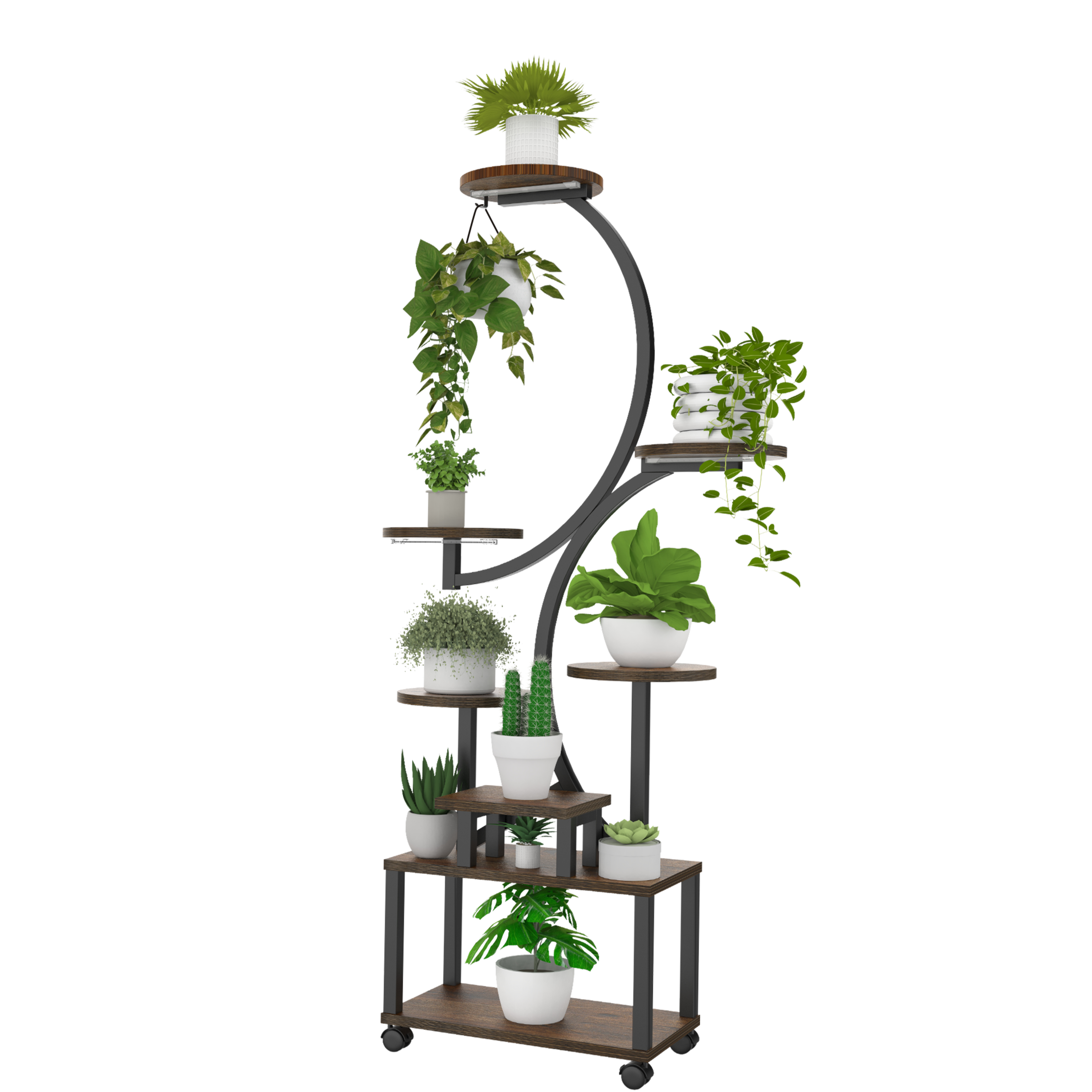 8-Tier Rolling Corner Plant Stand with Grow Light