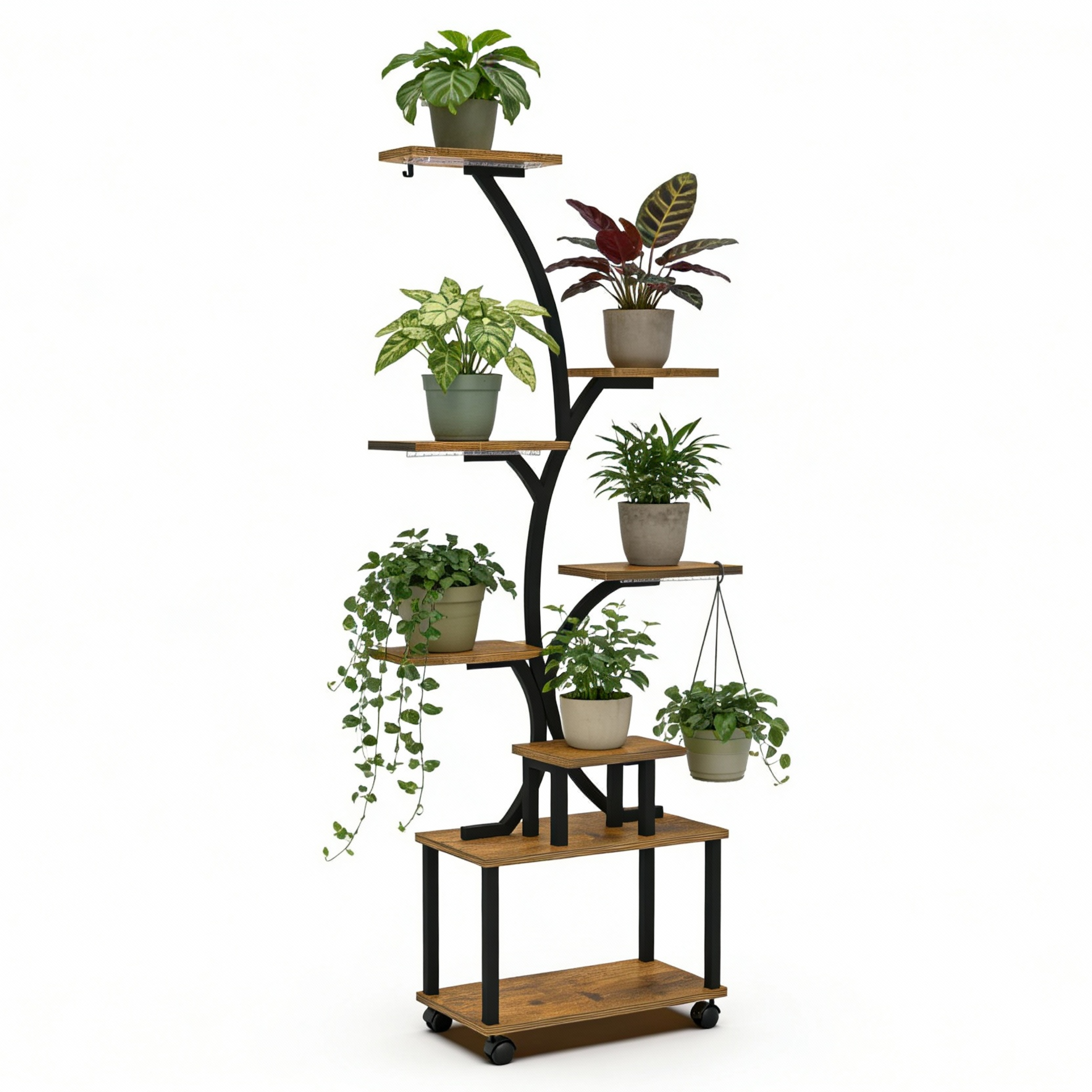 8-Tier Rolling Indoor Plant Stand with Grow Light