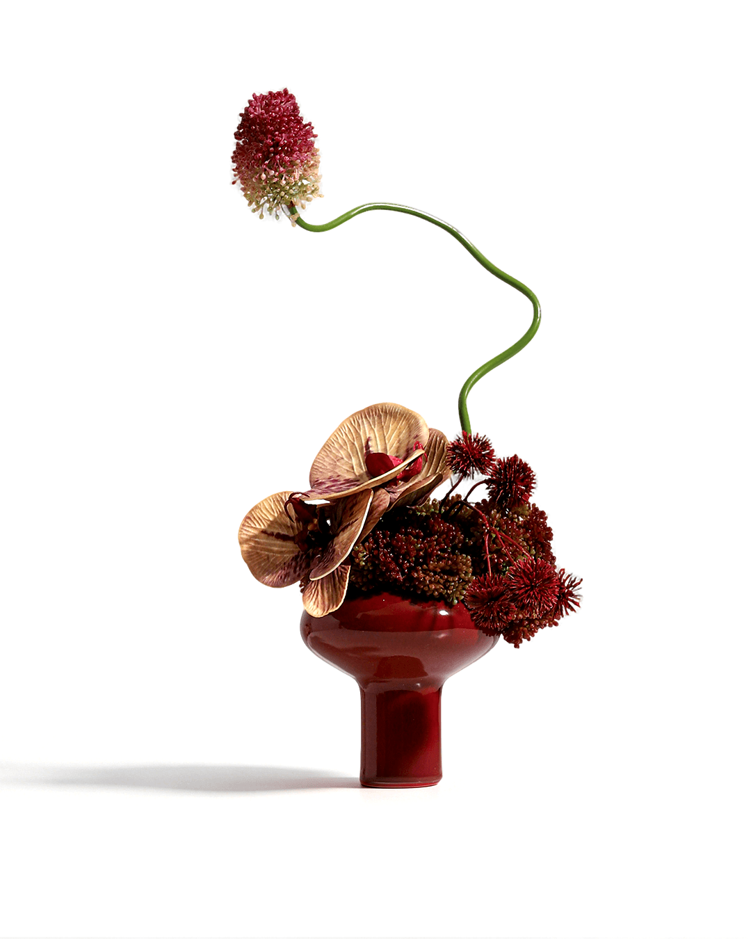 Orchid Artificial Flowers with Ceramic Red Vase