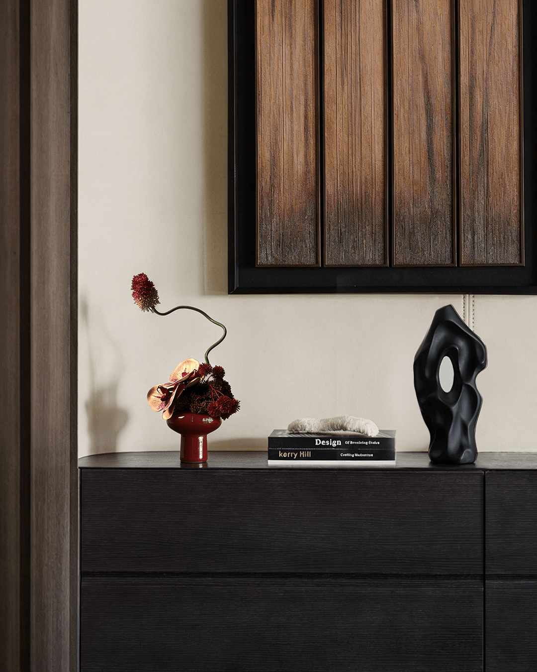 Orchid Artificial Flowers with Ceramic Red Vase