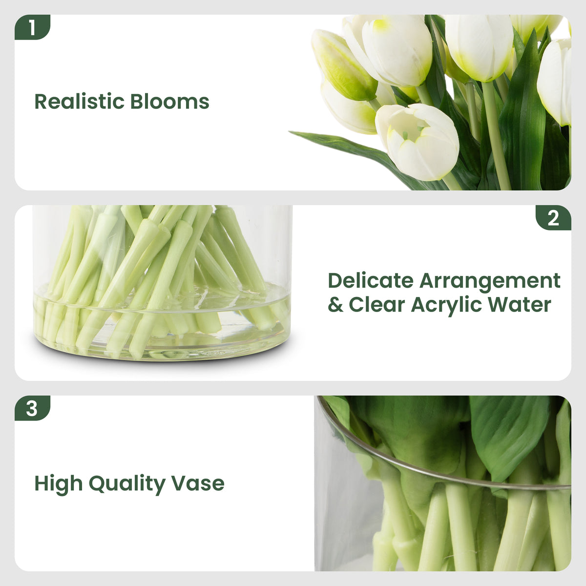 40 Stems Silk Tulip Arrangement in Vase with Faux Water