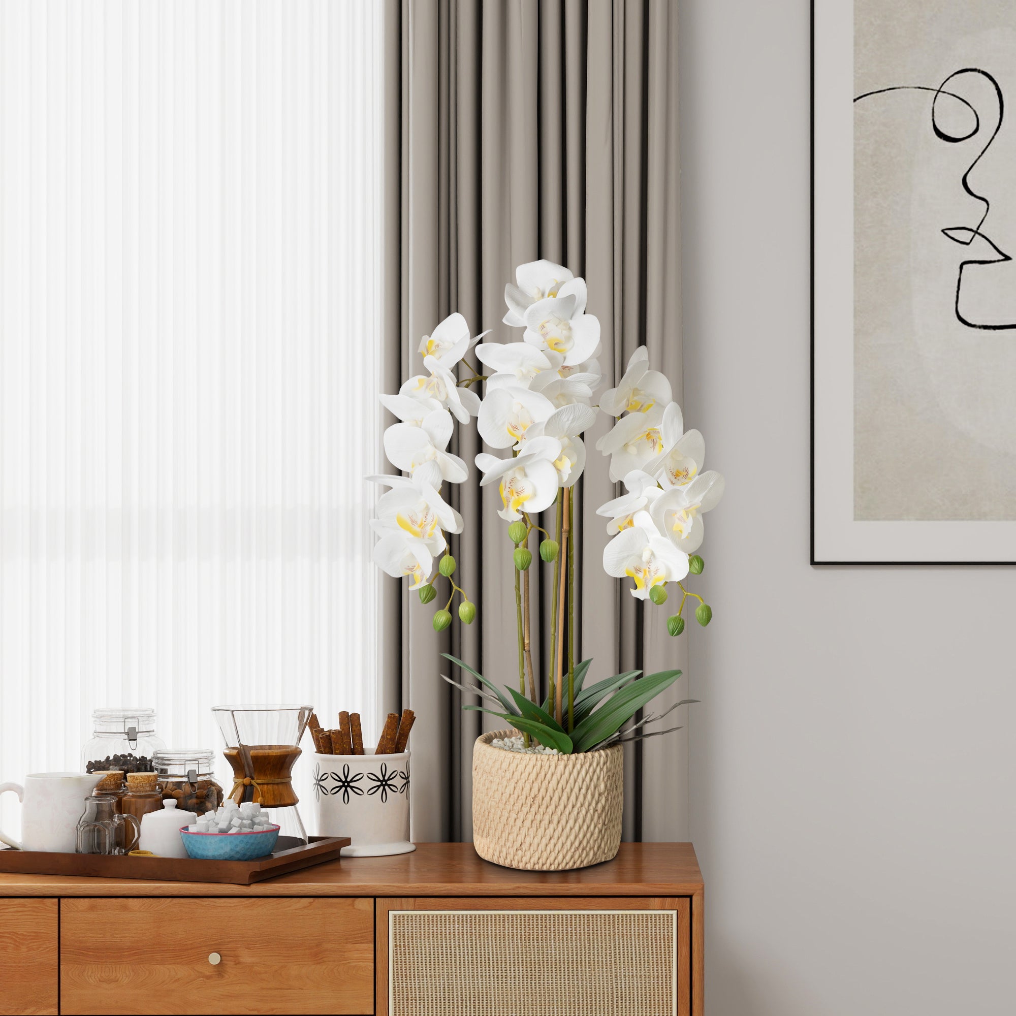 Faux Orchid Potted Floral Arrangement
