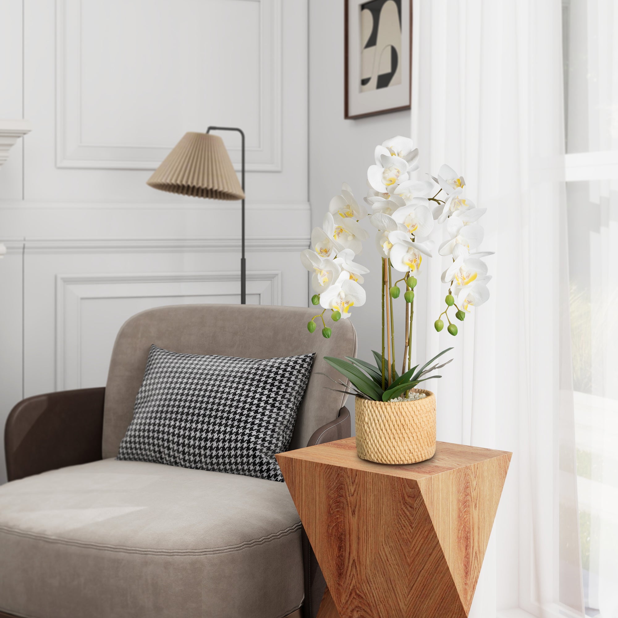 Faux Orchid Potted Floral Arrangement