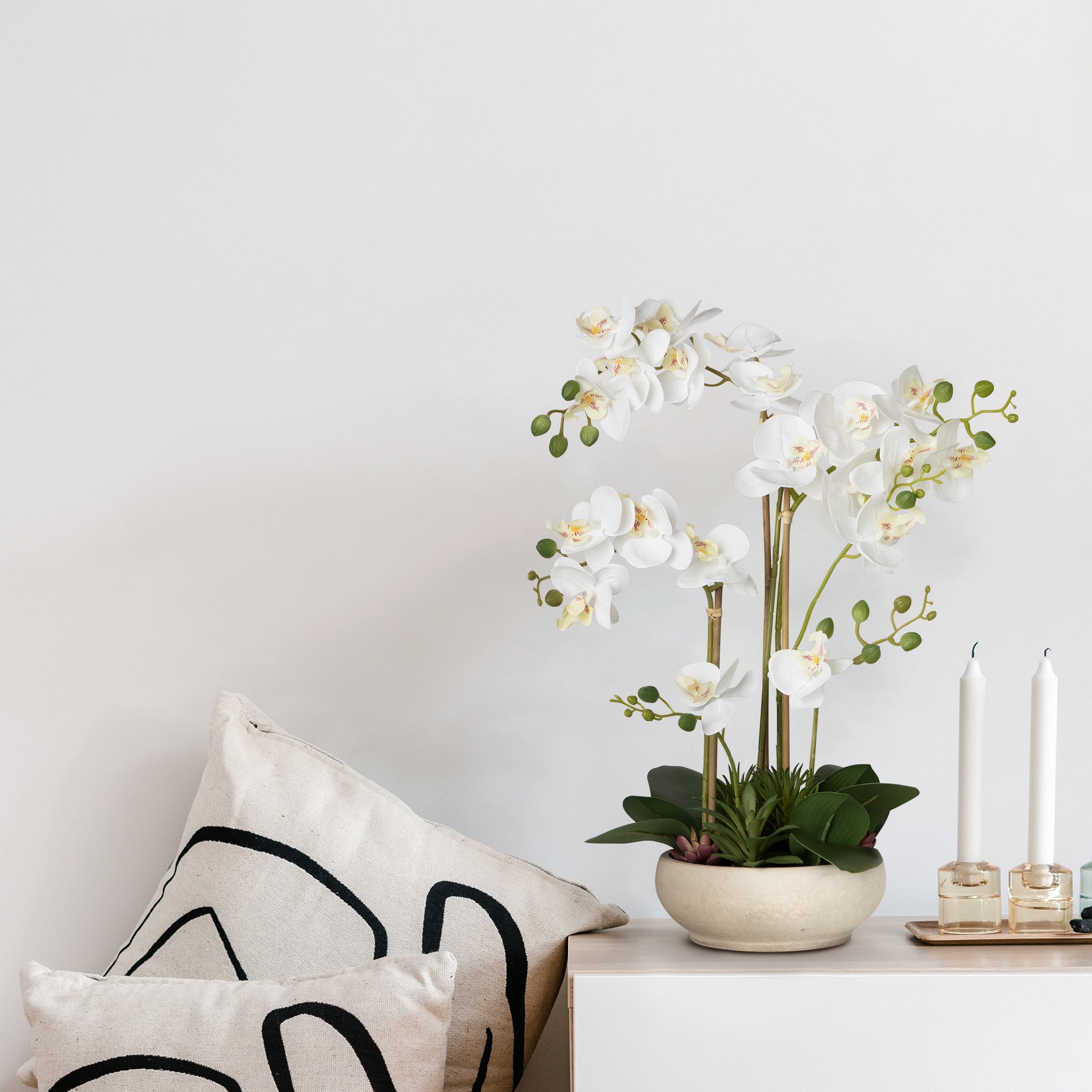 Faux Potted Orchid Artificial Flower Arrangement