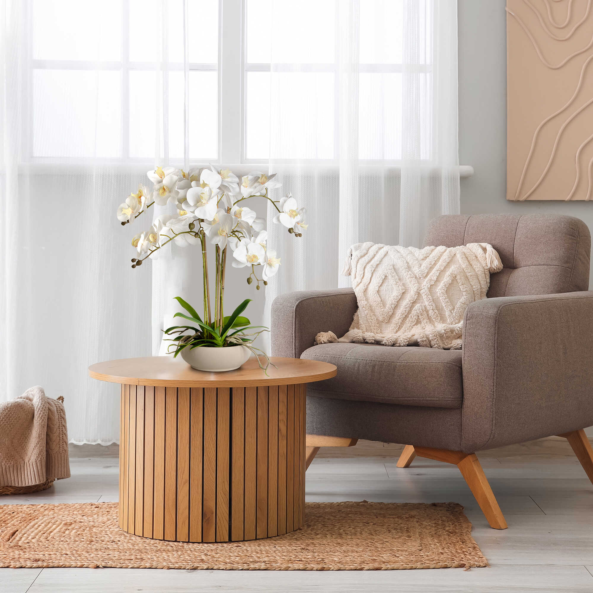 Faux Potted Orchid Floral Arrangement