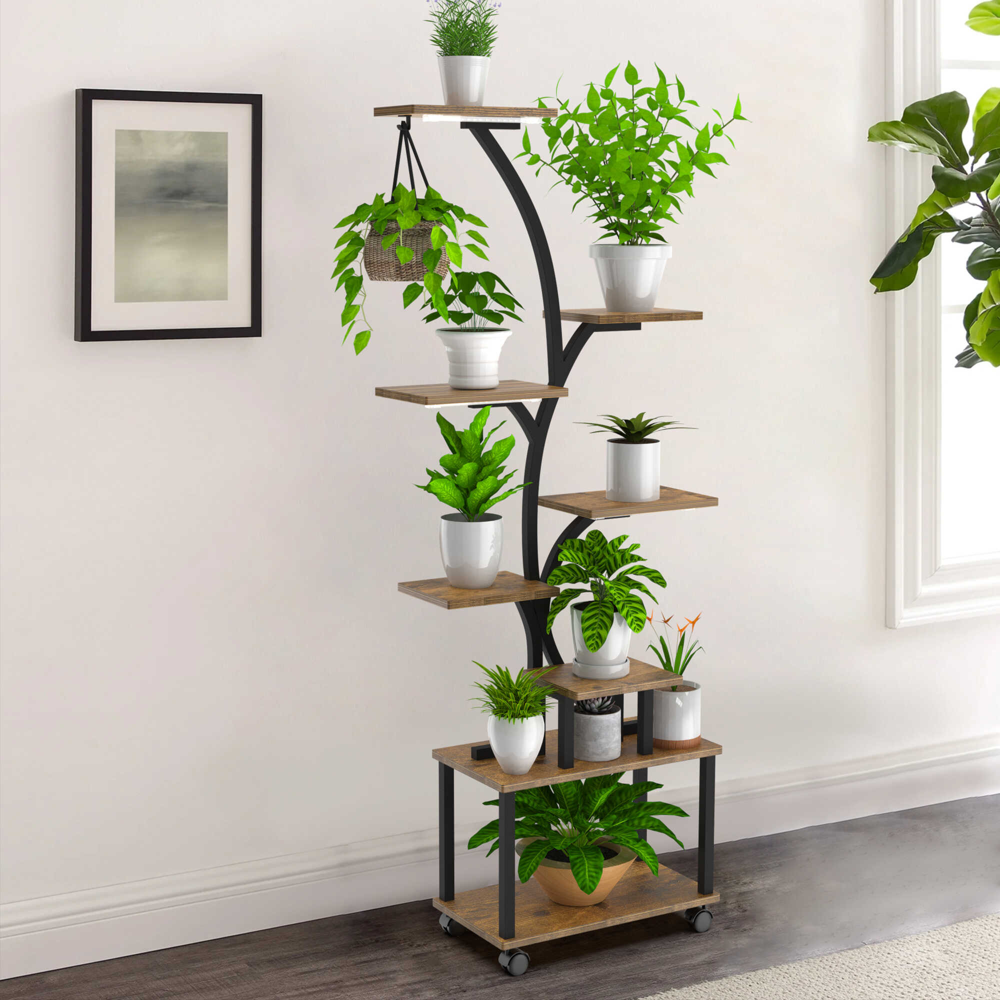 8-Tier Rolling Indoor Plant Stand with Grow Light