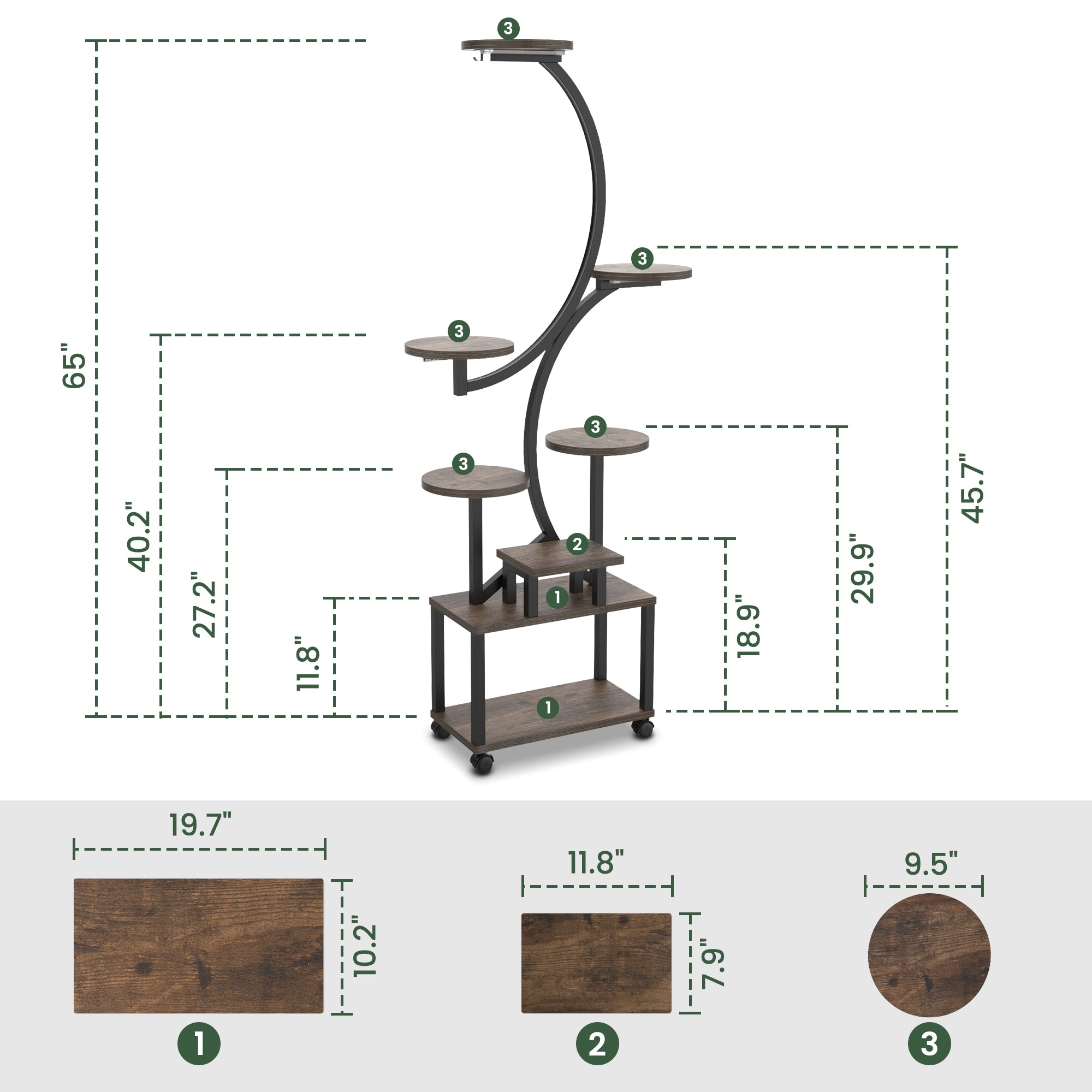 8-Tier Rolling Corner Plant Stand with Grow Light