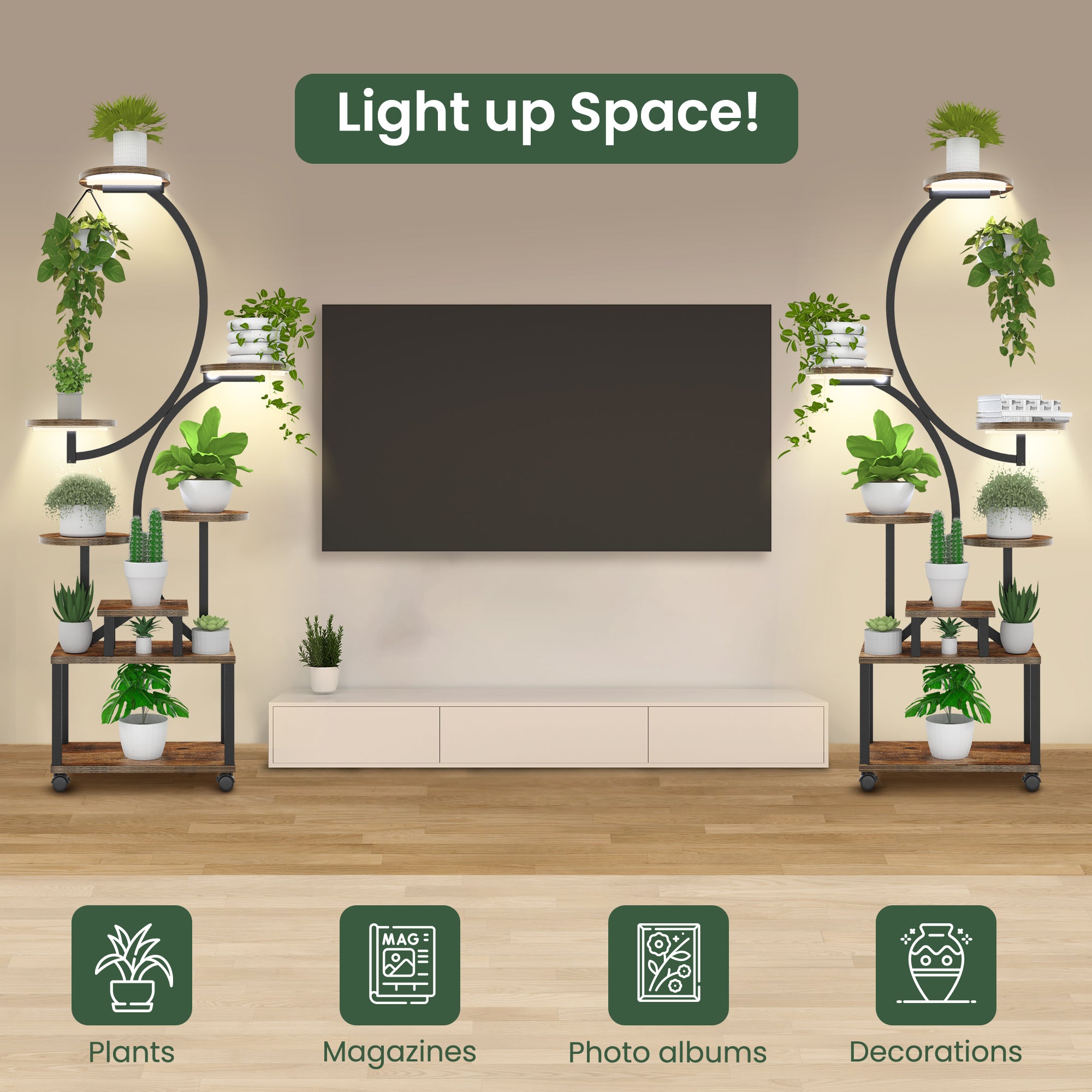 8-Tier Rolling Corner Plant Stand with Grow Light