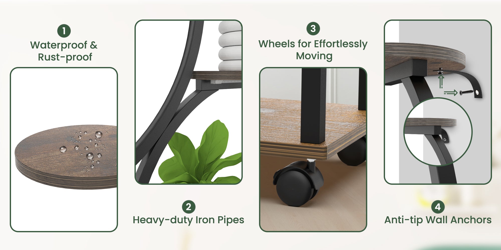 8-Tier Rolling Corner Plant Stand with Grow Light