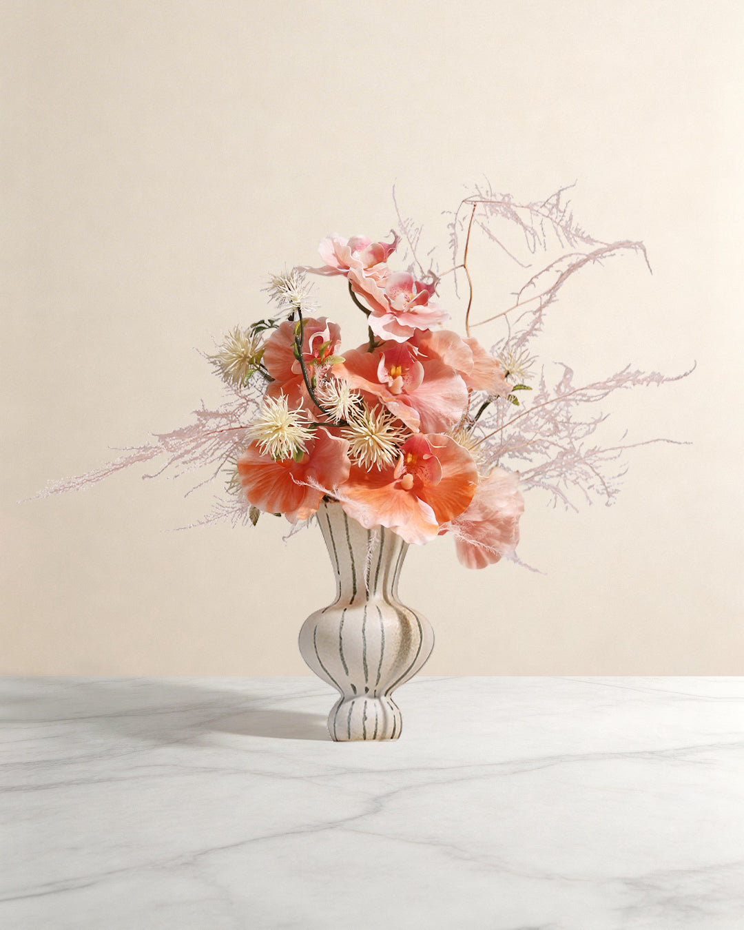 Artistic Faux Arrangement - Striped Ceramic Vase