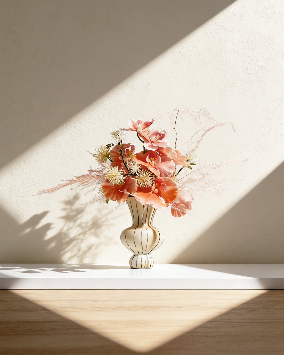 Artistic Faux Arrangement - Striped Ceramic Vase