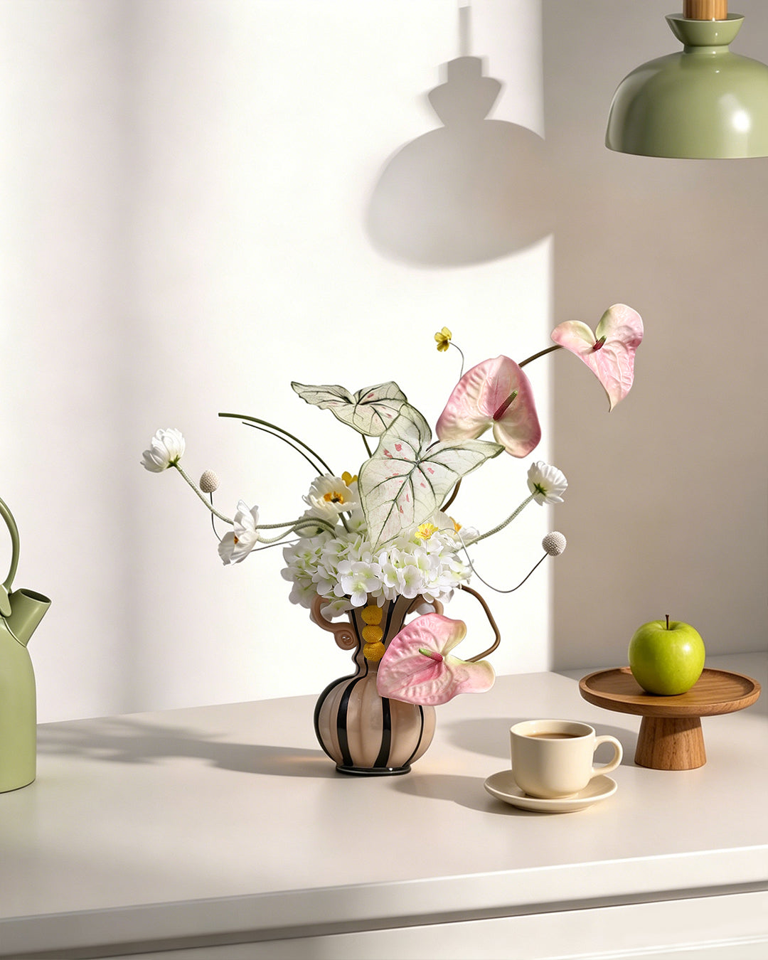Art Faux Flowers Indoor Vase Set