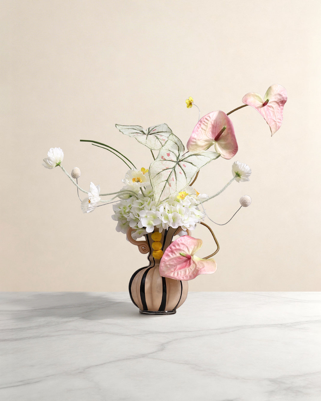Art Faux Flowers Indoor Vase Set