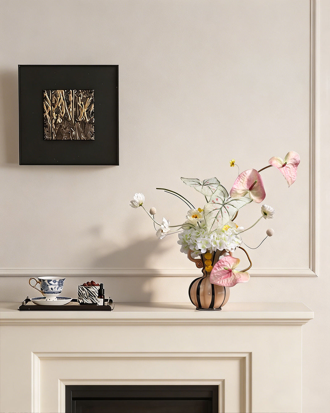 Art Faux Flowers Indoor Vase Set