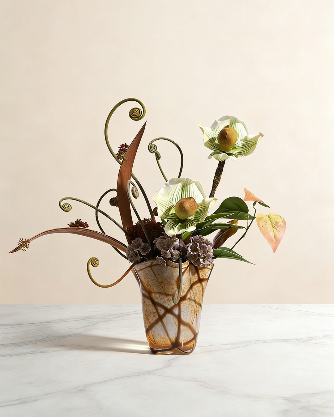 Art Table Floral Arrangement with Glass Vase