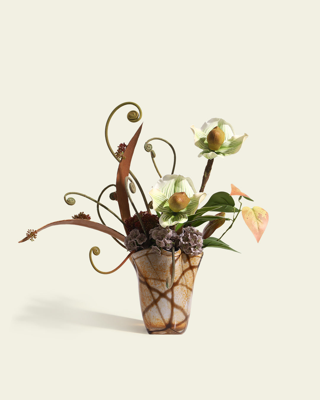 Art Table Floral Arrangement with Glass Vase