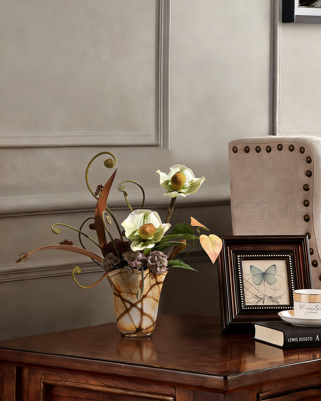 Art Table Floral Arrangement with Glass Vase