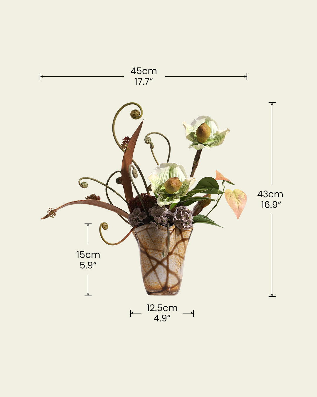 Art Table Floral Arrangement with Glass Vase