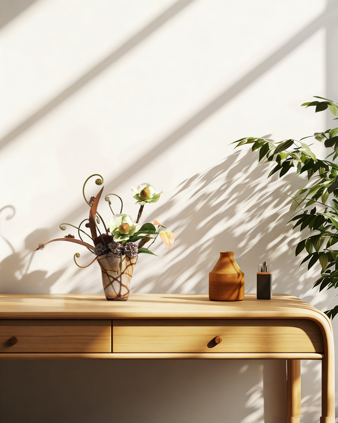 Art Table Floral Arrangement with Glass Vase