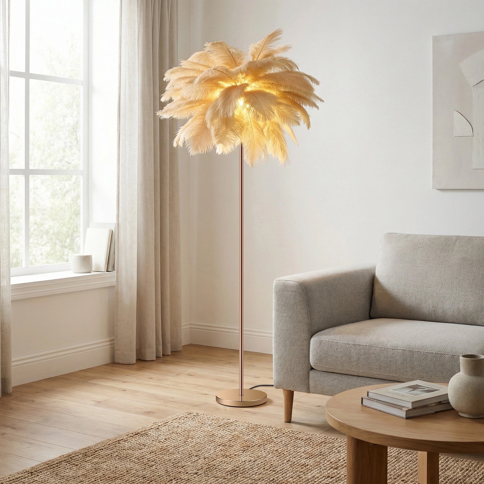 Feather Floor Lamp with 3-Color Cozy Lighting