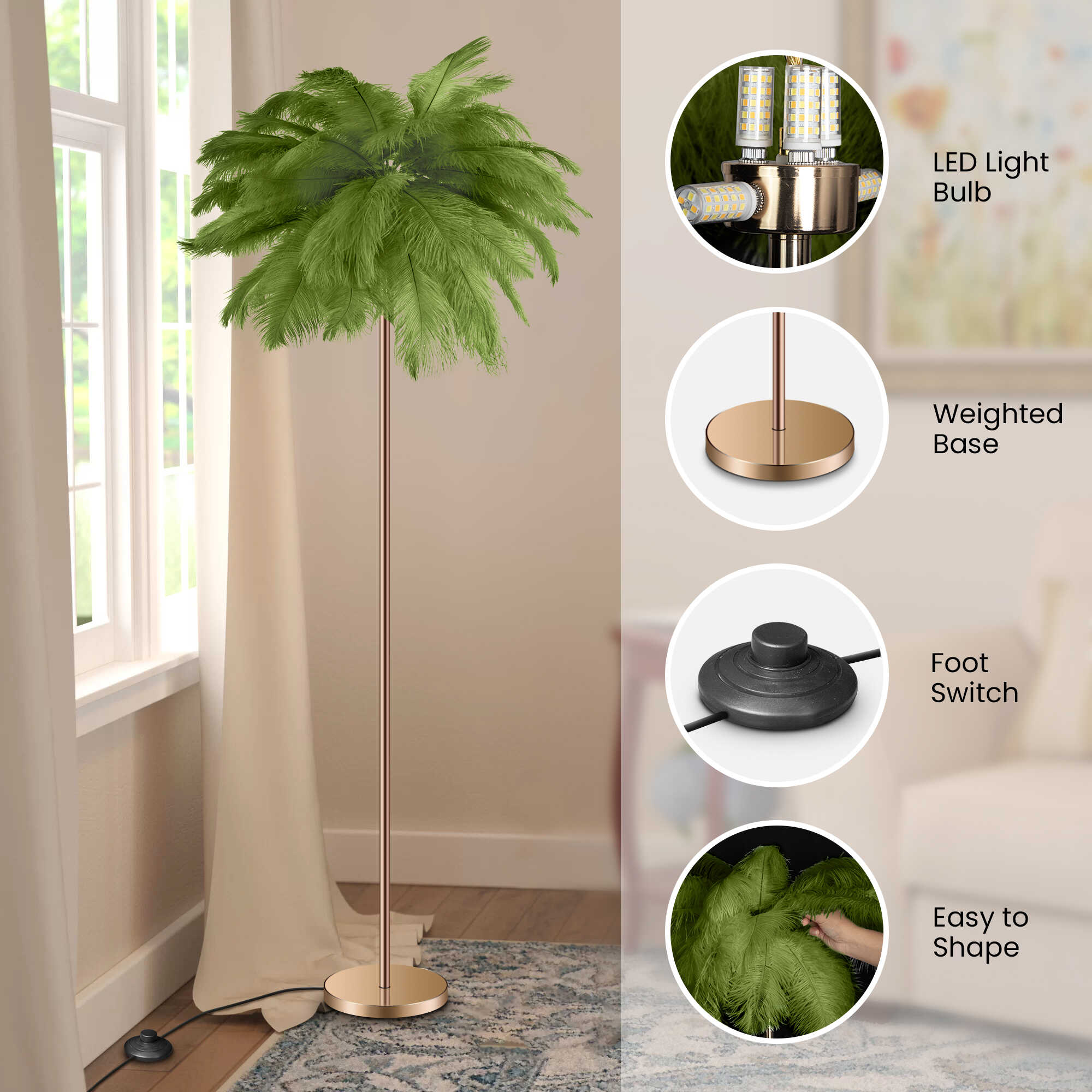 Feather Standing Lamp with 3-Color Cozy Lighting