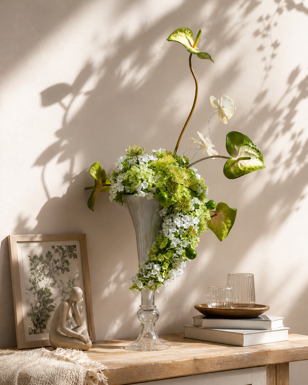 Green Mixed Artificial Flowers Vase Set