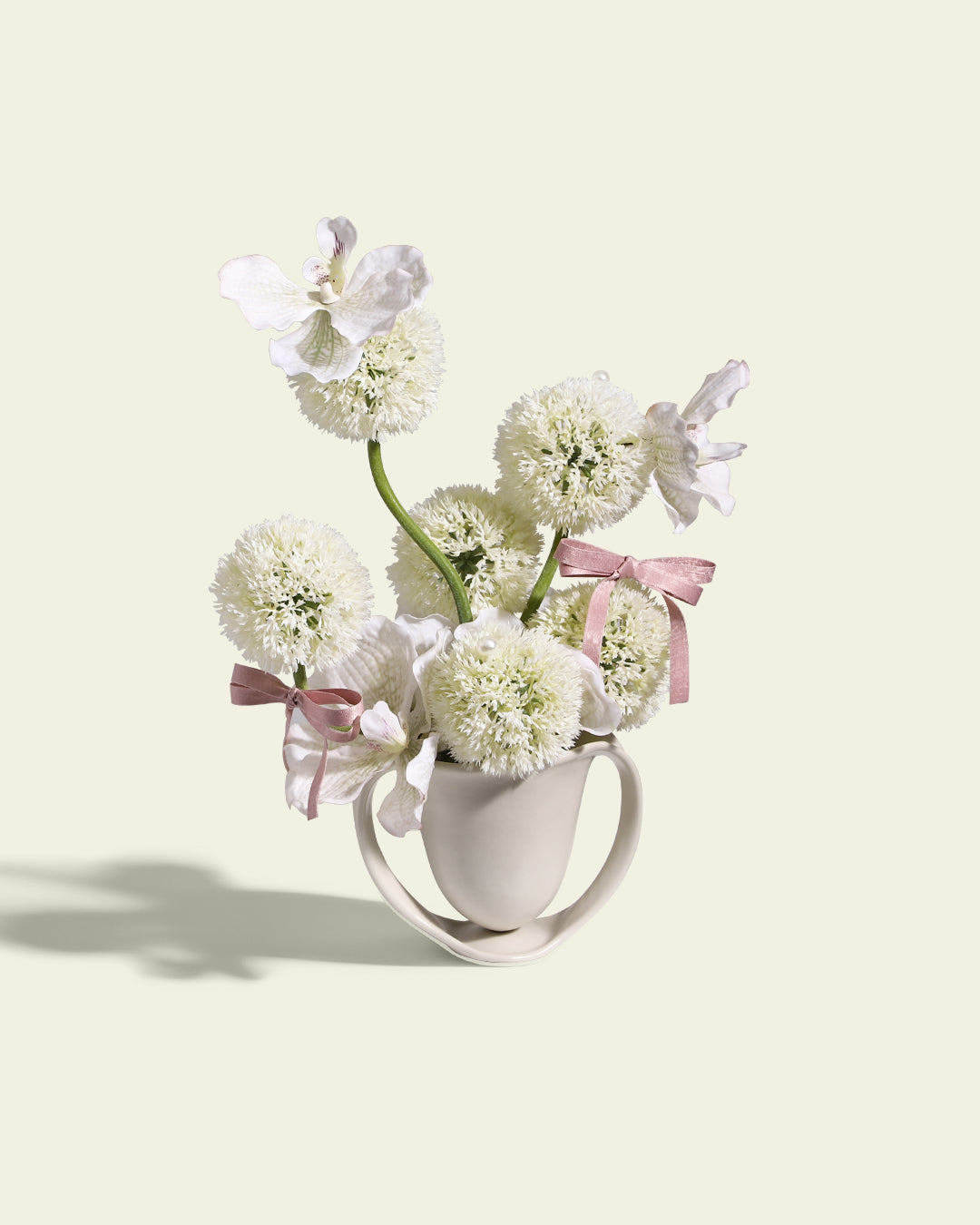 Realistic Faux Floral Arrangement with Ceramic Vase