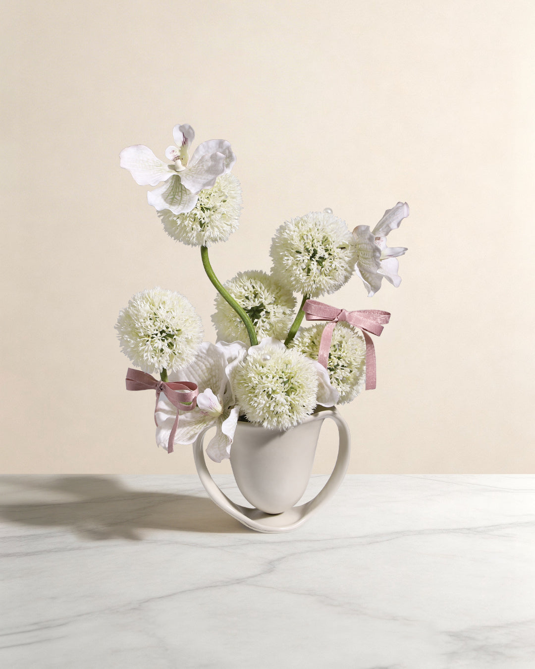 Realistic Faux Floral Arrangement with Ceramic Vase