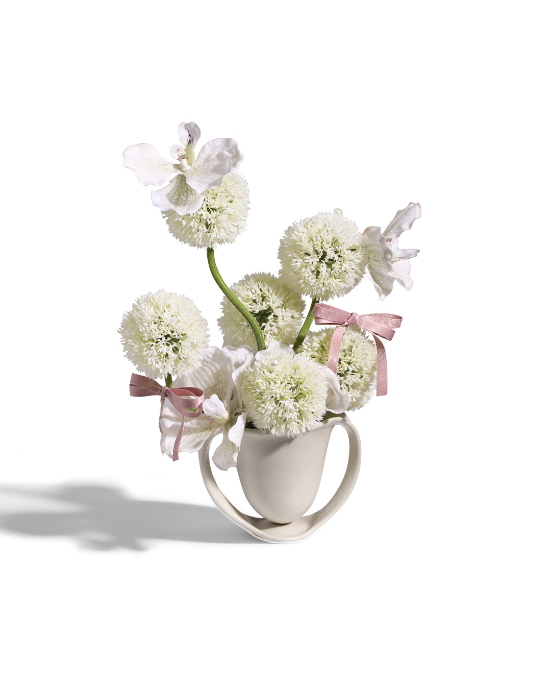 Realistic Faux Floral Arrangement with Ceramic Vase