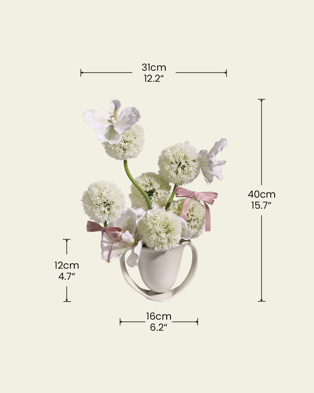 Realistic Faux Floral Arrangement with Ceramic Vase